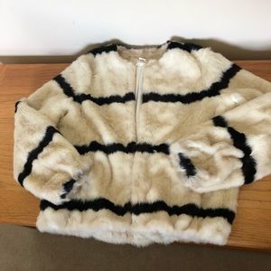 H&M striped faux fur coat